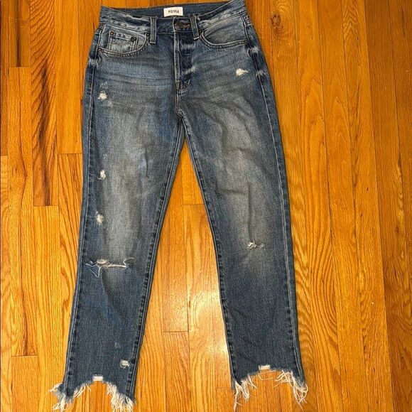Pistola Charlie High Rise Straight Leg Distressed Raw Hem Denim Jeans, Size 24 - Picture 1 of 8